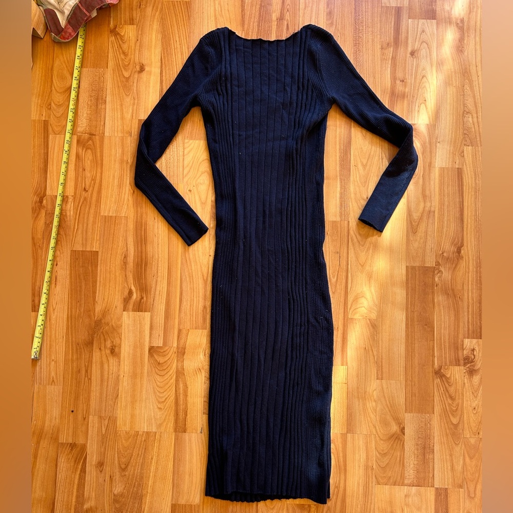 Demylee long ribbed navy dress, reversible (cotton blend)